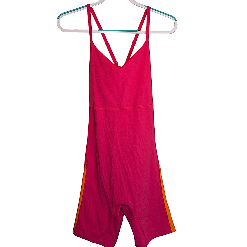 Outdoor Voices Hot Pink and Orange Unitard Built in Bra Size L